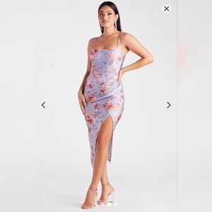 Windsor 'Made You Wink' Floral Satin Midi Dress - Size XS